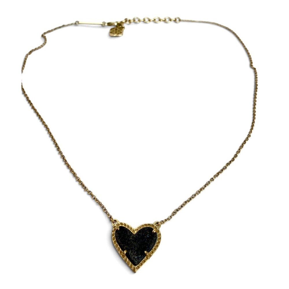 Kendra Scott Ari Heart Gold Tone Black Drusy Pendant Necklace